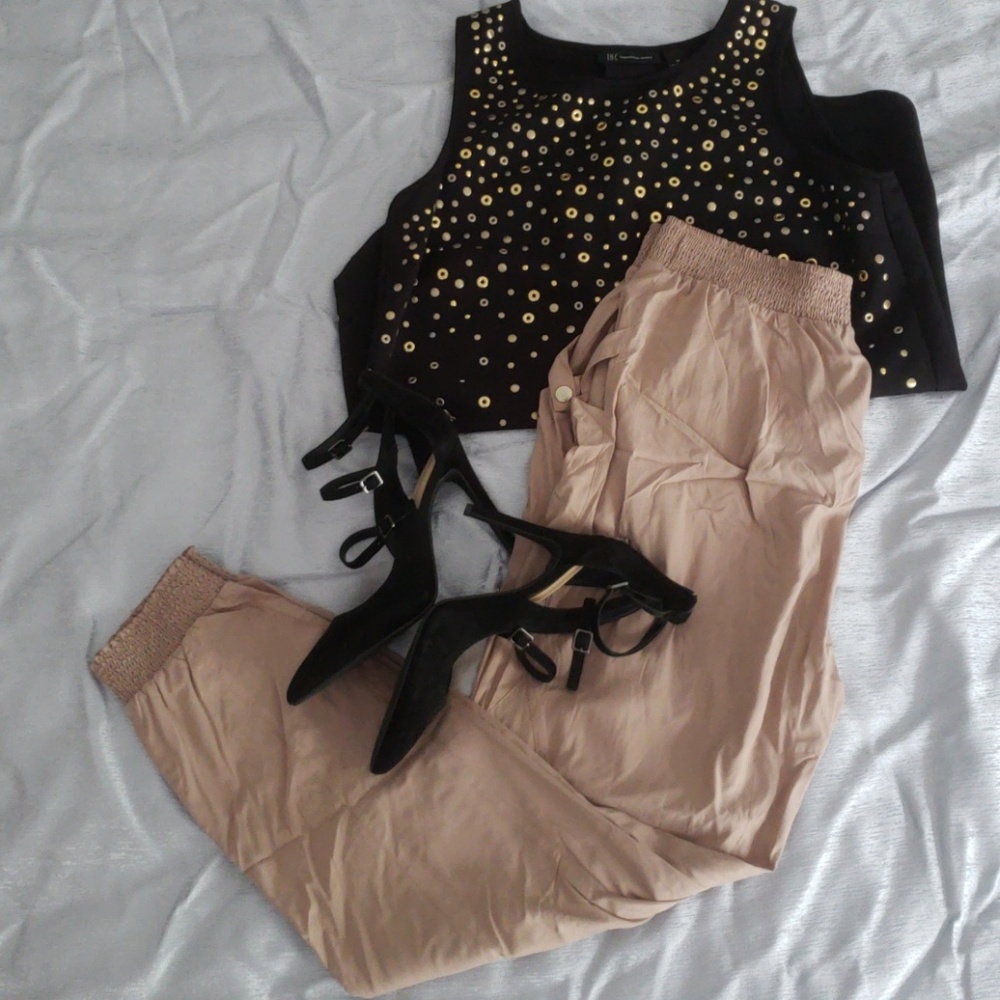 Tan nylon jogger pant